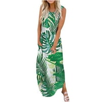 Seksi ljetne haljine za ženske partije na plaži Ženski tiskani bez rukava dugačak haljina zelena xl