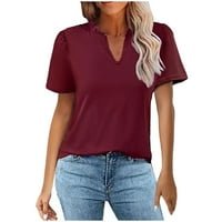 Ženska vinska boja v -neck kratki-suncobrani t-dušir pune bluze u boji labavi ležerni ljetni modni vrhovi
