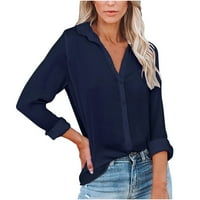 Ženske košulje modne gumb Solid Bool rever niz Henley Bluzes Classic Labavi dugi rukav na vrhu