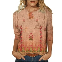 Bluze za ženske rukavske posade vrat vintage Western majica cvjetni tiskani pulover vrhovi labavi fit