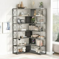 Srebrna + siva tier police za knjige kućice, u obliku ugaone ordinacije sa metalnim okvirom, polica industrijskog stila sa otvorenim skladištem, MDF ploča