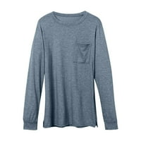 Strungten majice s dugim rukavima za žene Bluze Casual Split vrhovi pulover sa džepnim ženskim ljetnim