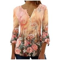 Hanas Bluzes Ljeto, boja bloka tunike za žene cvjetni print Crewneck Casual bluza dugmad naglih kratkih