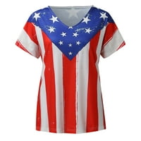Ženska četvrta jula Majica kratkih rukava Majica V izrez Star Stripes USA Tees Fors Casual