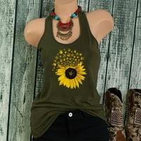 Zodggu Cleariance Scoop vrat Halter Sling bez rukava Ležerni krajolik Sunflower Print Fashion Dame Bluze