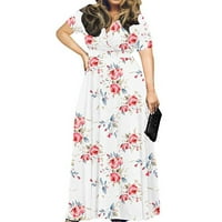 Haljine za žene ženska a-line maxi v-izrez kratki rukav cvjetni plus veličina klirence haljine bijeli