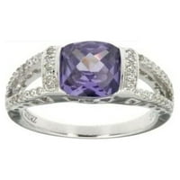 Sterling Silver Ladys Angažman prsten za prsten za vjenčanje ametista veličine 7,5