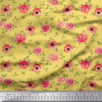 Soimoi Yellow Rayon tkanina od listova i cvjetaju Camellias cvjetni otisak šivaći dvorište tkanine