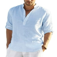 Merqwadd Muški pamučni posteljina sputa košulja haljina dugih rukava na plaži