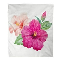 Flannel baca pokrivač pokrivača tropskog cvijeta ljubičasta i delikatna ružičasta hibiskus lišće meka
