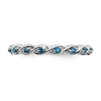 Čvrsti sterling srebrne boje, plavi topaz prsten vječni pojas veličine 7