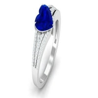 Oblik srca stvorio je plavi safirni prsten sa dijamantnim prstenom za Split, sterling srebrna, SAD 12.50