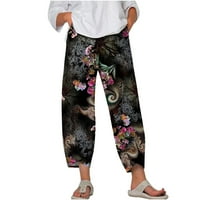 Posteljine hlače za žene Capris pant cvjetna grafička grafička širina noga ležerna ljetna udobnost džep