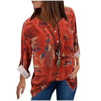 Modne ženske ležerne vintage otisnute V-izrez dugih rukava bluza s bluzama hot6sl488346