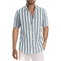Muška prugasta košulja Regularna Fit Summer Dugme-up ovratnik kratki rukav casual havajska za odmor