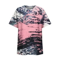 Ženska Crewneck Ležerna majica Tie-Dye Print Majica kratkih rukava Tunic Tops bluza Moda Viktorijanska bluza, Pink, XXL