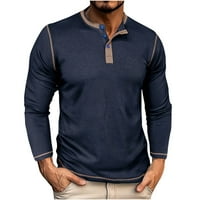 Muške vitke košulje dugih rukava s gumbom za jelo Crewneck Patchwork Comfy pulover vrhovi bluze Ležerne