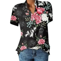 Žene V izrez na vrhu Ležerne prilike za ispisane majice s kratkim rukavima, labava bluza 2xl