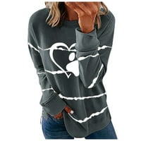 Rollbacks Womens casual crewneck duks prugasti grafički ispisani patchwork dugih rukava pulover majice