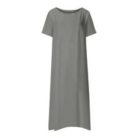 OCIVIESR haljina za žene casual o izrez Solid Boja kratki rukav Botton haljina sa džepom casual duga