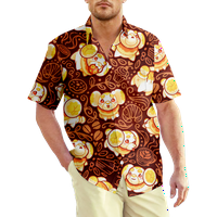 Muške i dječačke ljetne havajske majice Crtani cout colorful regularni fit casual gumb za print kratkih
