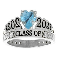 Jackani 10k Bijelo zlato simulirano Aquamarine oftonoševni prsten za maturu, diplomirani prsten - veličine