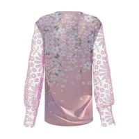 Cyzz Celler ženska konzerva od čipke V-izreza dugih rukava majica modne rebraste gornje pulover Pink