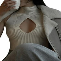 Ženski pleteni prsluk, čvrsti izrežite bez rukava bez rukava izložen Slim Tops Club Streetwear