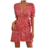 Ljetne haljine za žene Proljeće Travel Cvjetni V-izrez Kratki rukav Ulici Moda A-line haljine s