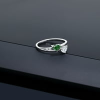 Gem Stone King Sterling Srebrna srčana oblika Zeleni nano smaragd i moissitni solitaire prsten za žene