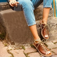 IOPQO ženske sandale sandale prozračne tkane cipele od slame okrugle ljetne papuče ravne pjene lačeup