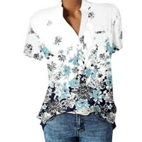Tosmy Womens T košulje Žene Ljetni modni Ležerni čipka V izrez Cvijet Ispis Temperament Short rukava