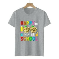 Lovskoo Ljetni vrhovi za žene Trendi bluze s kratkim rukavima cvjetni ispisani sretan 100. školski multi-kolor