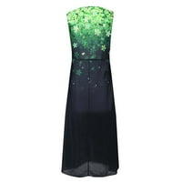 Ženske haljine cvjetni V-izrez A-line Dužina gležnja modna ljetna haljina bez rukava zelena s