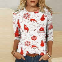 Ženska modna tiskana labava majica rukava bluza okrugli vrat casual vrhovi na klirensu