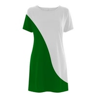 Ženska ležerna boja blokiranje boje Jednostavna majica Labava haljina Ljetna majica kratkih rukava Green
