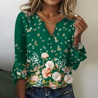 Cleance Womens Ljetni vrhovi modni V-izrez rukav print majica Slim casual green xxl