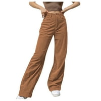 Pgeraug pantalone za žene ravni džepovi Corduroy Mid struk ravne kolumske hlače za vune pantalone Dukserice