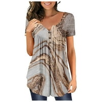 Ženska Flowy majica V izrez kratki rukav Henleyji košulja Casual Ljeto dugme Up natkrivene vrhove tunika