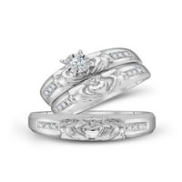 Čvrsta 10k bijelo zlato i njezina okrugla Diamond Claddagh Podudarni par tri prstena za brisanje prstena