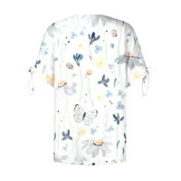 Cleance Womens Ljetni vrhovi Bluza Labavi Ležerni Dugme V-izrez Ispiši majicu s kratkim rukavima Light