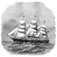 Engleski parni brod, 1870. NSCREW STEAMPSHIP QUEEN od Temze. Graviranje drveta, engleski, 1870. Print