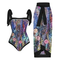 Ženski kupaći kostimi Vintage Colorblock Sažetak cvjetni kupaći kostimi za ispis + prikrivanje dva kupaća kupaće za žene, Pink, XXL
