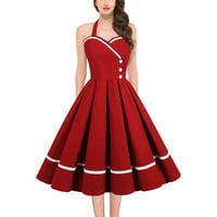 ManXivoo Vintage haljina za žene Vintage Patchwork Primite struk Veliki ljuljački 50S haljina ženske