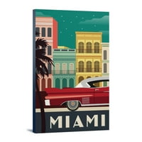 Miami, zgrade i vintage auto, vektor