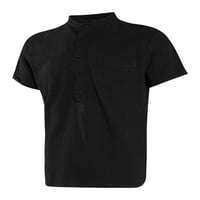 Muška pamučna posteljina košulja Henley vrat kratki rukav hipi casual polo majica na plaži s džepom