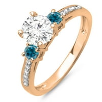 1. Carat 10k ružičasto zlato okruglo bijelo i plavo dijamantski prsten za zabavu