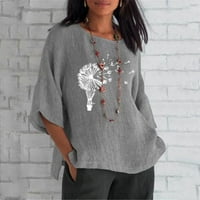 Ženski vrhovi Ženska modna ležerna temperamentarna posada Labavi ispis pamučna konoplja od majica sa