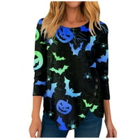 Tking modni vrhovi dugih rukava za žene Crewneck Halloween Showent majice Pulover gumb Nepravilna bluza
