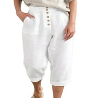 Rejlun Women Palazzo pant gumba Looungewer High Struk hlače Ležerne pantalone Boho Ljetna dna bijela